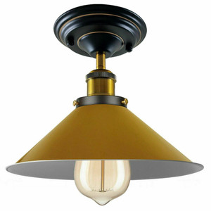 Vintage Industrial Metal Cone Shade Flush Mount Ceiling Light Indoor Fittings - Without Bulb / Yellow