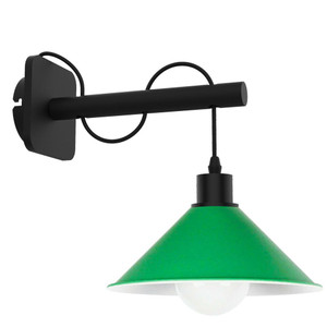 Modern Industrial Black Wall Light Wood Sconce Fitting Metal Green Cone Shape Shade Indoor Light Fixture - With Bulb