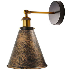 Vintage Industrial Metal Cone Wall Light: Kitchen & Living Room Lighting, Rustic Red/Copper/Silver Shade - With Bulb / Brushed Copper