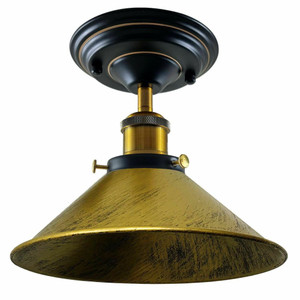 Retro Industrial Ceiling Light - Metal Cone Shade - Indoor Lighting - With Bulb / Brushed Brass