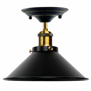 Retro Industrial Ceiling Light - Metal Cone Shade - Indoor Lighting - Without Bulb / Black