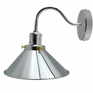 Retro Industrial Swan Neck Wall Light Indoor Sconce Metal Cone Shape Shade - Basement, Bedroom, Dining Room, Garage - Without Bulb / Chrome
