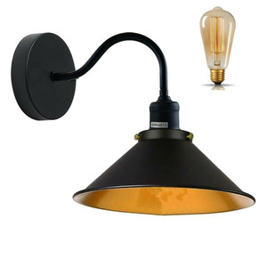 Retro Industrial Swan Neck Wall Light Indoor Sconce Metal Cone Shape Shade - Basement, Bedroom, Dining Room, Garage - Without Bulb / Black