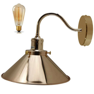 Retro Industrial Swan Neck Wall Light Indoor Sconce Metal Cone Shape Shade - Basement, Bedroom, Dining Room, Garage - With Bulb / French Gold