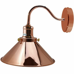 Retro Industrial Swan Neck Wall Light Indoor Sconce Metal Cone Shape Shade - Basement, Bedroom, Dining Room, Garage - With Bulb / Rose Gold