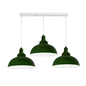 Industrial Vintage Loft Kitchen Bar 3 Lights Fittings Ceiling Curvy Metal E27 - with bulb / Green, White