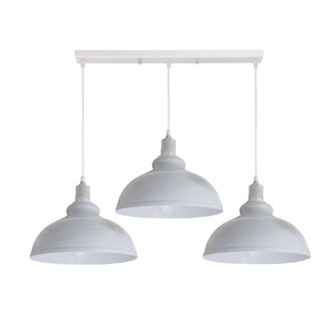 Industrial Vintage Loft Kitchen Bar 3 Lights Fittings Ceiling Curvy Metal E27 - with bulb / White