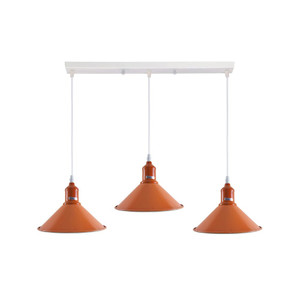 Industrial Vintage Loft Kitchen Bar 3 Lights Fittings Ceiling Cone Metal E27 - without bulb / Orange