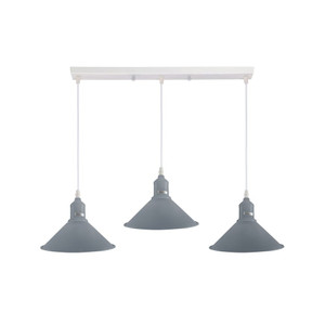 Industrial Vintage Loft Kitchen Bar 3 Lights Fittings Ceiling Cone Metal E27 - without bulb / Grey