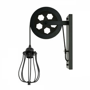 Retro Industrial Pulley Wheel Wall Light Fixture Metal Cage Indoor Light - Without Bulb / Black