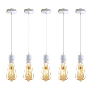 Vintage Industrial Style Pendant Lamp 5 Pack - White, E27 Base, Metal Screw Holder - High Quality