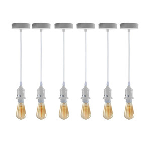 Premium 6-Pack Industrial Pendant Light Fitting Set - Addable Lampshade - E27 Holder - White - High-Quality - PVC Cable - Professional Seller