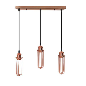 Vintage Industrial Style 3 Head Pendant Light with Wire Cage - Rose Gold Ceiling Lighting Fixture