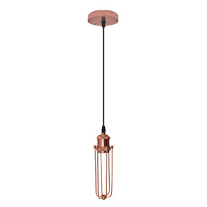 Vintage Metal Cage Pendant Light - Single Rose Gold Ceiling E27 Lamp Fixture for Home, Office, Cafe - Adjustable Wire Length