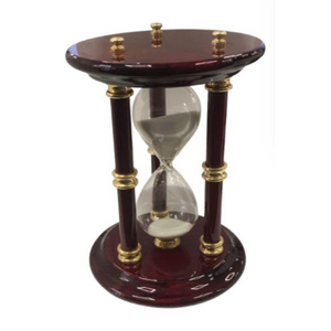 Miniature Clock 15cm Solid Matt Brown Wooden Gold Plated Large Hourglass Sand Timer IMP807