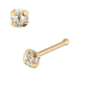 14ct Solid Gold CZ Jeweled Nose Stud - High Quality - 22G Thickness - 1.5mm, 2mm, 2.5mm Sizes - 2.5mm / Rose Gold