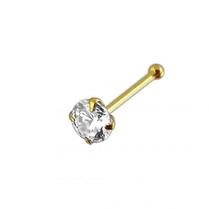 14ct Solid Gold CZ Jeweled Nose Stud - High Quality - 22G Thickness - 1.5mm, 2mm, 2.5mm Sizes - 2.5mm / Yellow Gold