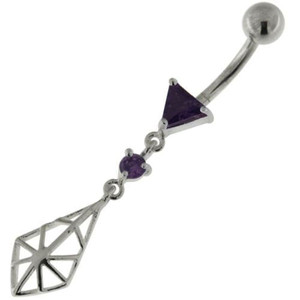 925 Sterling Silver Spider web Belly Button Ring - Purple