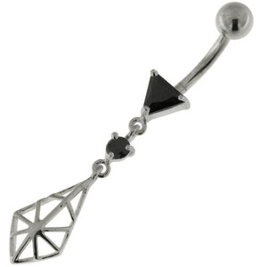 925 Sterling Silver Spider web Belly Button Ring - Black