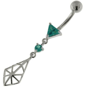 925 Sterling Silver Spider web Belly Button Ring - Aqua