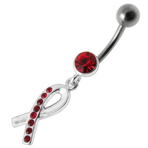 Fancy  Jeweled  CROSS Dangling Belly Ring - Red