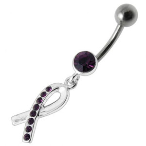 Fancy  Jeweled  CROSS Dangling Belly Ring - Purple