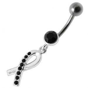 Fancy  Jeweled  CROSS Dangling Belly Ring - Black