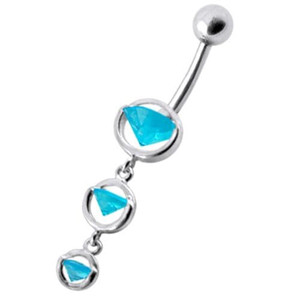 Fancy  Studded Dangling Navel Belly Ring - Aqua