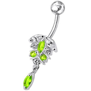 Fancy Dangling Jeweled Banana Bar Navel Ring - Peridot