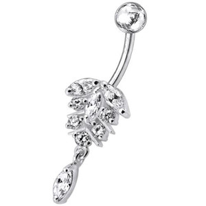 Fancy Dangling Jeweled Banana Bar Navel Ring - Clear