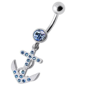 Fancy Jeweled Anchor Dangling Belly Ring - Lavender