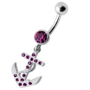 Fancy Jeweled Anchor Dangling Belly Ring - Purple