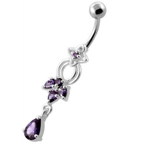 Fancy Jeweled Dangling Navel Belly Ring - Purple