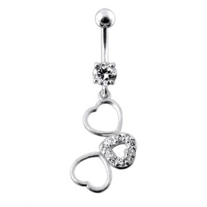 Fancy Jeweled Multi Heart Dangling SS Curved Navel Ring - Clear