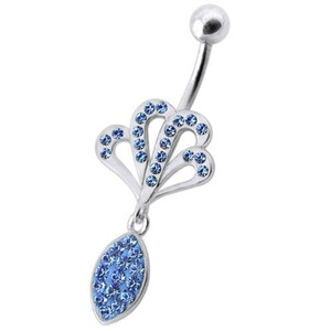 Fancy Jeweled Rasta colored belly ring with dangling pot - Lavender