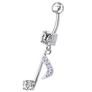 Fancy Jeweled Silver Dangling Navel Belly Ring Body Jewelry - Lavender
