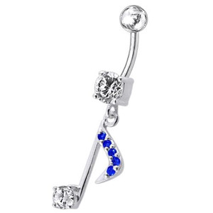 Fancy Jeweled Silver Dangling Navel Belly Ring Body Jewelry - Dark Blue