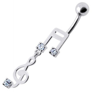 Fancy Jeweled Silver music Dangling Curved Bar Navel Ring - Lavender