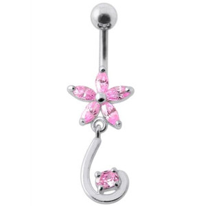 Fancy Jeweled Star Tail Dangling Belly Ring - Pink