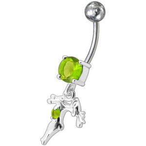 Fancy Jeweled With Single Stone Dangling Belly Ring - Peridot