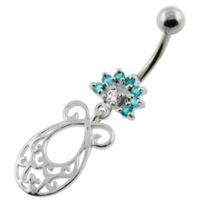 Fancy Jeweled belly button piercings - Aqua