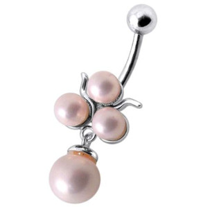 Fancy Pearl Dangling Belly Ring - Pink