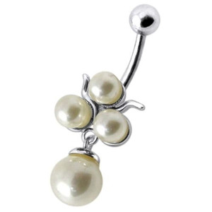 Fancy Pearl Dangling Belly Ring - Clear