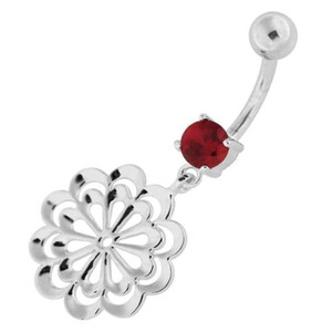 Fancy Single Stone Jeweled Dangling Belly Ring - Red