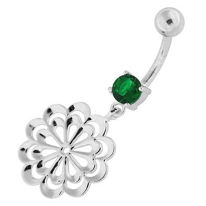 Fancy Single Stone Jeweled Dangling Belly Ring - Emerald