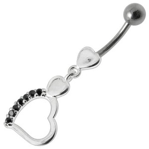 Fancy Single Heart Dangling Belly Ring - Black