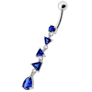 Fancy Triangle Stones Dangling SS Bar Belly Body Jewelry Ring - Dark Blue