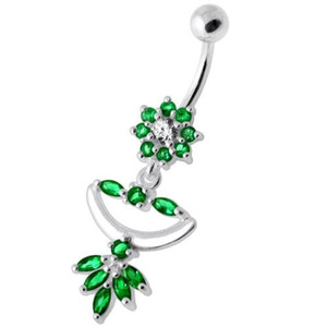Flower Jeweled Chandelier Navel Ring - Emerald