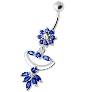 Flower Jeweled Chandelier Navel Ring - Dark Blue