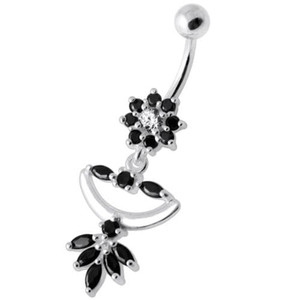 Flower Jeweled Chandelier Navel Ring - Black